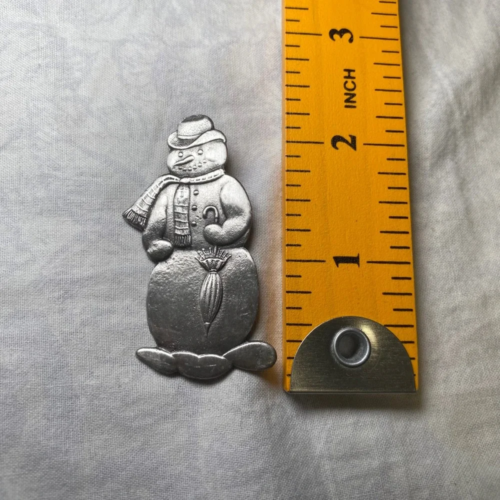 Vintage ESL 1992 Snowman Christmas Brooch Pin Pewter Silver Tone Umbrella Winter